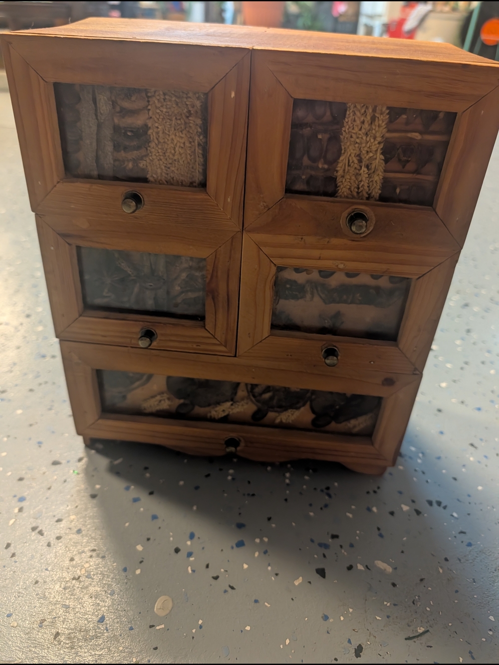Wood Finish 6-Drawer Small Organizer Chest - Rustic Brown. Trinket Or Jewelry.